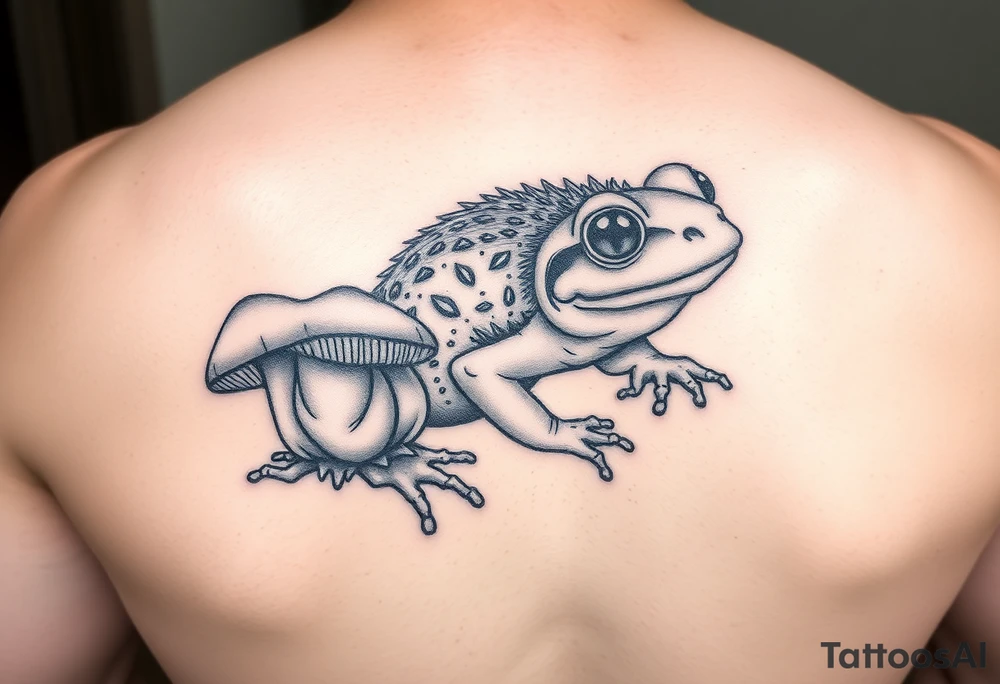 Mushrooms hedgehog frog tattoo idea