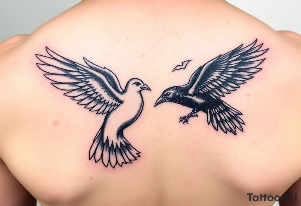 dove and raven locked in battle tattoo idea