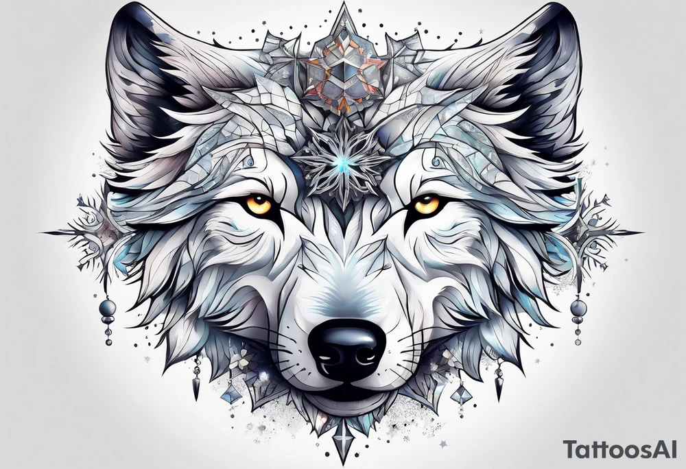 Constellation, two animal wolf, snowflake tattoo idea
