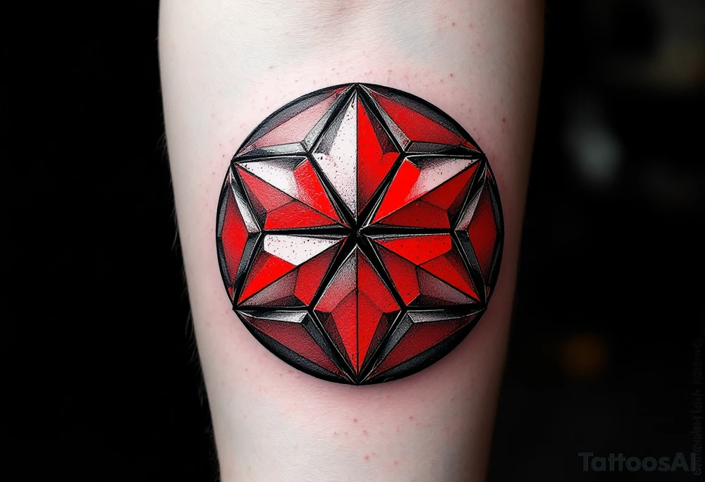 ball composed of red geometric panels forming a star pattern, symbolizing Slavia’s badge. tattoo idea