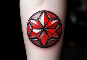 ball composed of red geometric panels forming a star pattern, symbolizing Slavia’s badge. tattoo idea