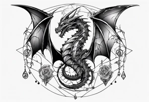 Dragon in a spiral spiderweb with jewels and shattered chalices and a spiral horn tattoo idea
