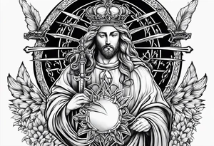 sacred heart with 3 swords instead of a cross. In front of a seraphim. tattoo idea