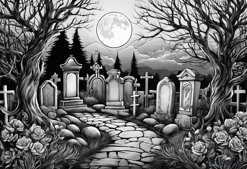 graveyard with moon tattoo idea