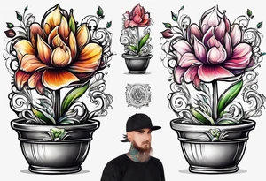 a small flowerpot with a flower that is getting ready to bloom tattoo idea