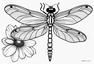 Dragonfly in flight wildflowers simplistic minimalist tattoo idea