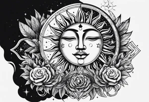 sun, moon and weird symbols tattoo idea