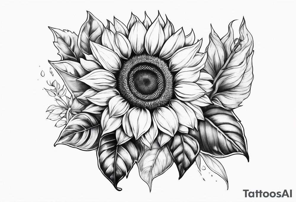 Sunflower and rose flower tattoo idea
