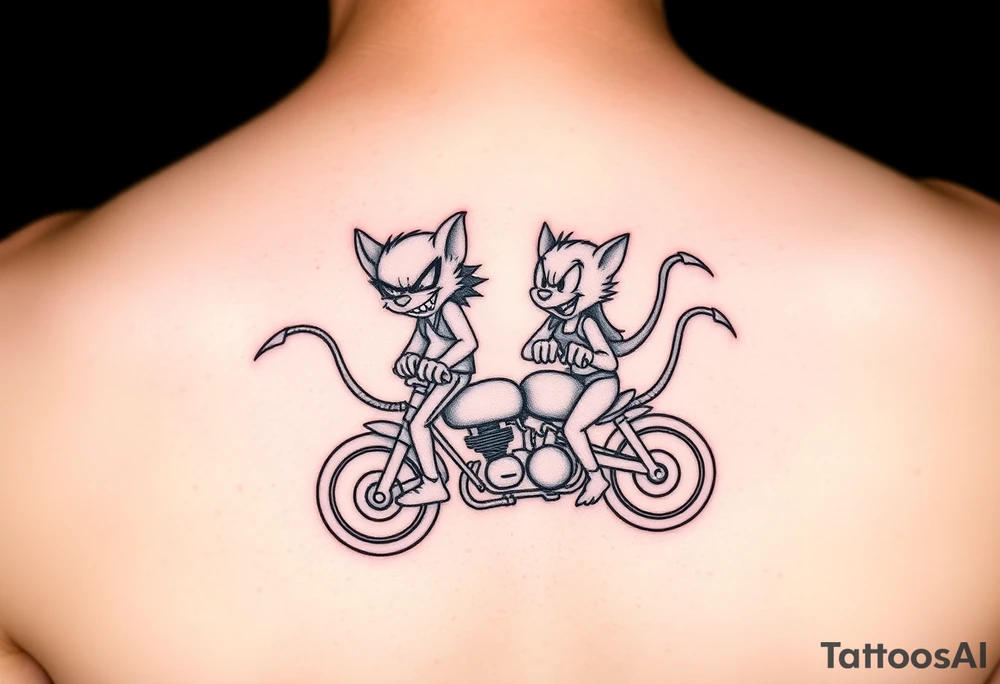 Male and female Tasmanian devil cartoons riding a motorcycle tattoo idea