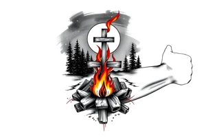 Campfire with cross include the great outdoors and night sky make sure cross doesn't look like it is on fire tattoo idea