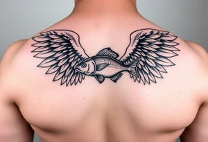 angel wings with fish inside tattoo idea