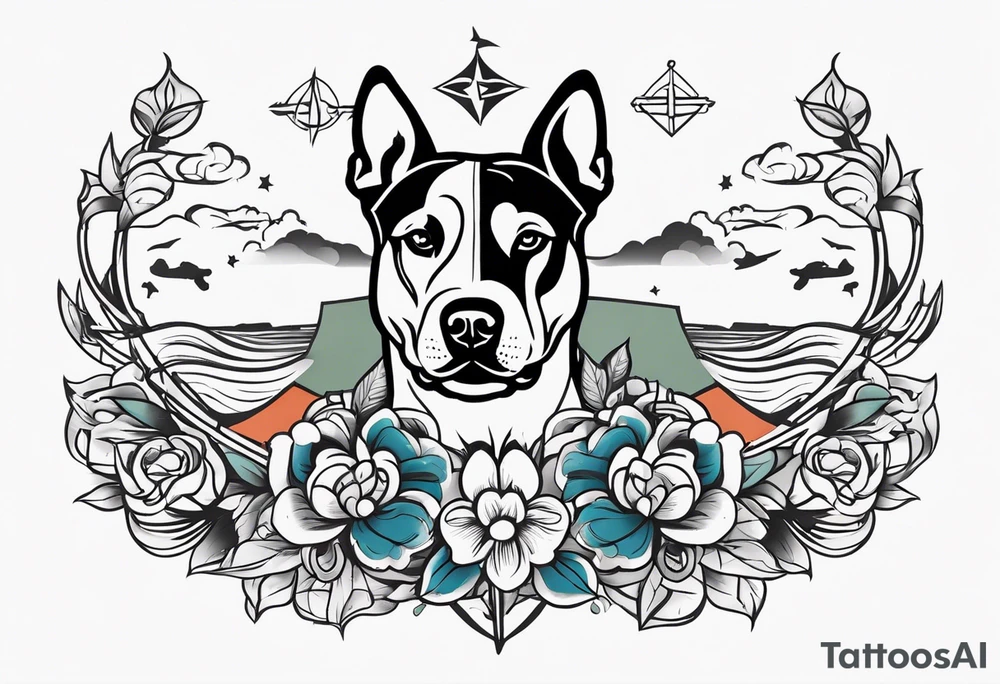 Simpletattoo with elements linked to bodybuilding dogs travel and freedom tattoo idea