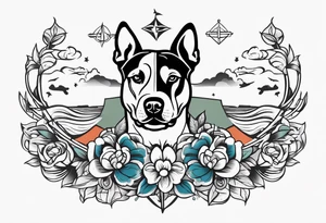 Simpletattoo with elements linked to bodybuilding dogs travel and freedom tattoo idea