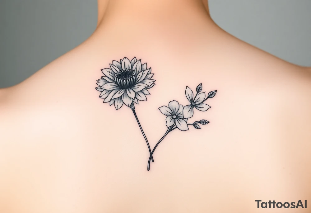 bouquet with one Chrysanthemum and one honeysuckle flower tattoo idea