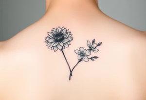 bouquet with one Chrysanthemum and one honeysuckle flower tattoo idea
