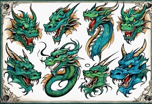 blue and green dragons tattoo idea