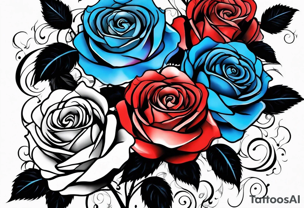 roses with a blue flame burning them tattoo idea
