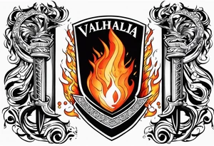 valhalla sword shield funeral on fire tattoo idea