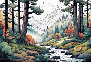Forest with a lot of trees and animals roaming tattoo idea