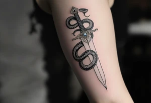 mystical snake coiled around an ancient dagger with jeweled hilt tattoo idea