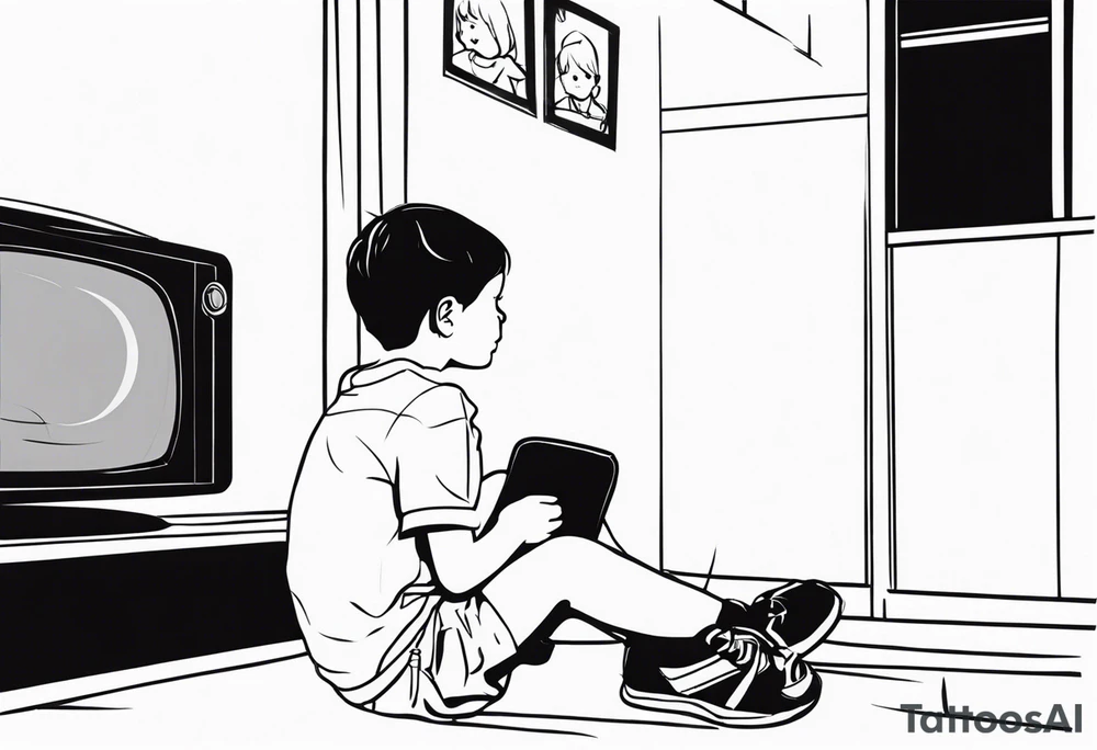 child sit in front of a tv tattoo idea