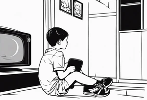 child sit in front of a tv tattoo idea