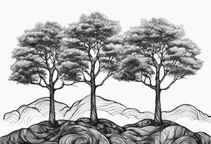 Three trees together fineline simple tattoo idea