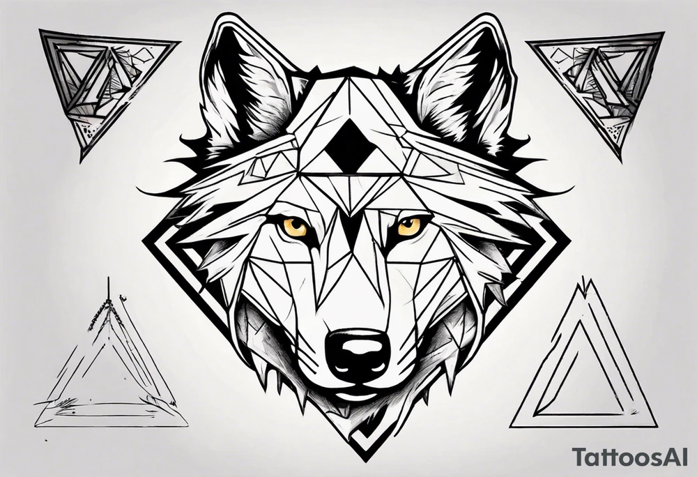 wolf head with one triangle on forehead and a triangle in the background tattoo idea wolf head with one triangle on forehead and a triangle in the background tattoo idea