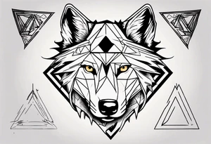 wolf head with one triangle on forehead and a triangle in the background tattoo idea