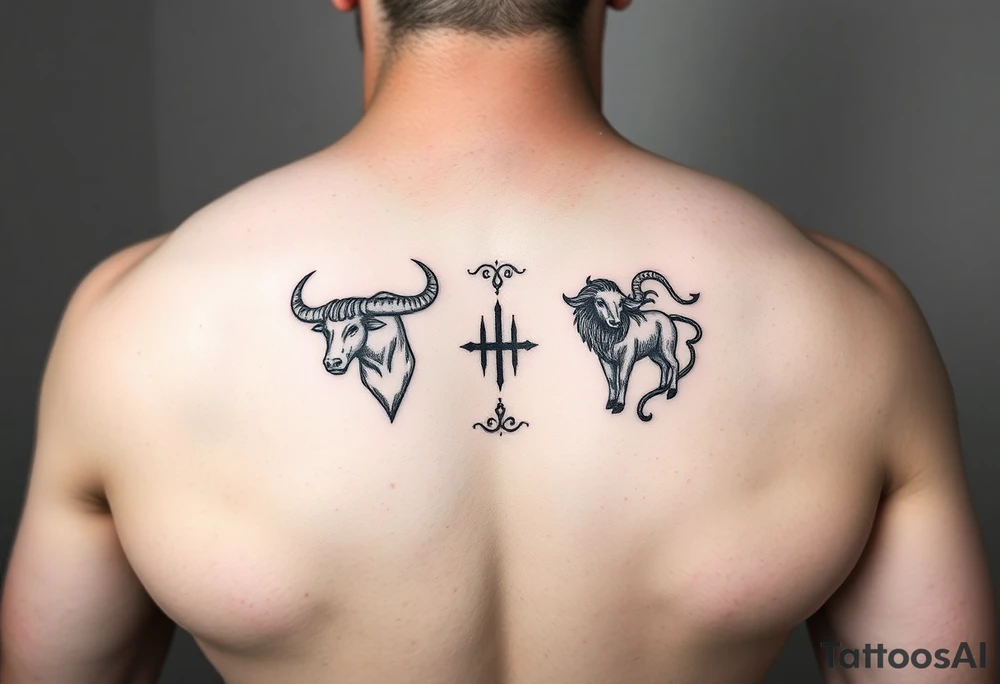 Male forearm combining Taurus and Aquarius tattoo idea