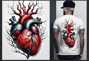 Anatomic heart with wire and blood on a sleeve tattoo idea