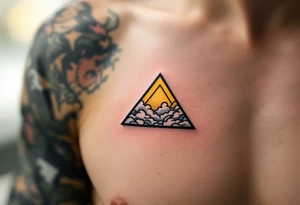 A tiny yellow triangle representing air, drawn with wispy cloud-like textures inside. tattoo idea