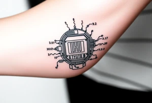 Bio-Mechanical internal computer, binary code, symbolism for 6 kids, 5 boys and youngest is a girl tattoo idea