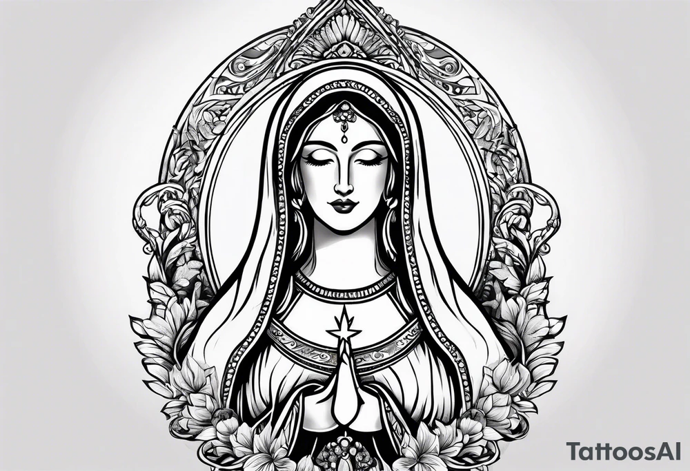 virgin maria holds 1 candle in her hand, tattoo should be full color tattoo idea