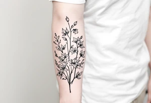 starting from a band mid-forearm, a sleeve of holly flowers and daffodils tattoo idea