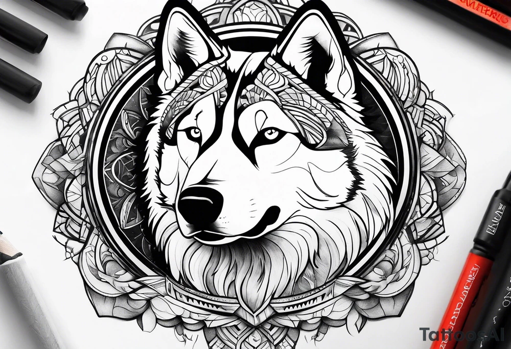 serious looking Siberian Husky tattoo idea