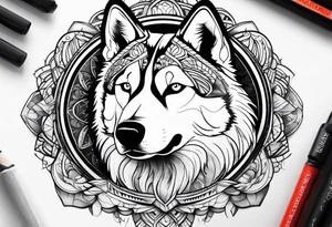 serious looking Siberian Husky tattoo idea