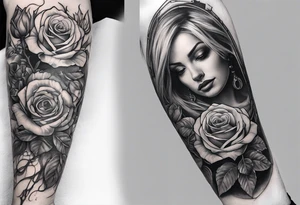 fool sleeve, old broken gothic home, broken sword, roses tattoo idea