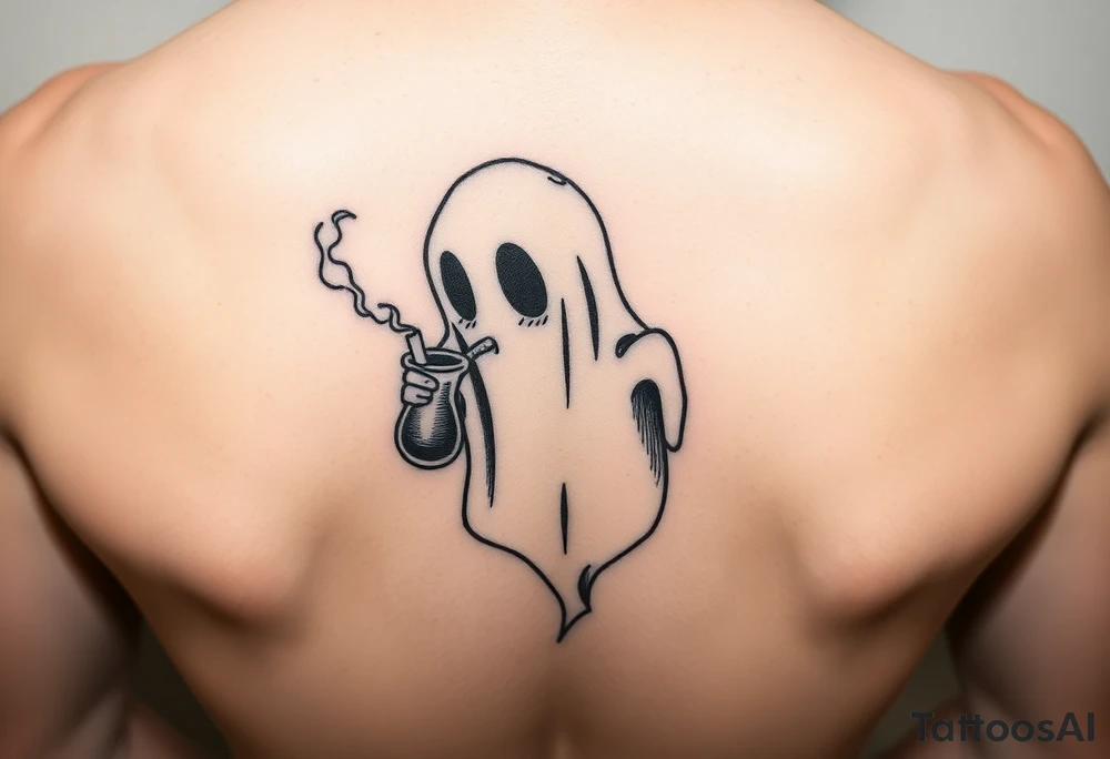 Cute ghost smoking a bong tattoo idea