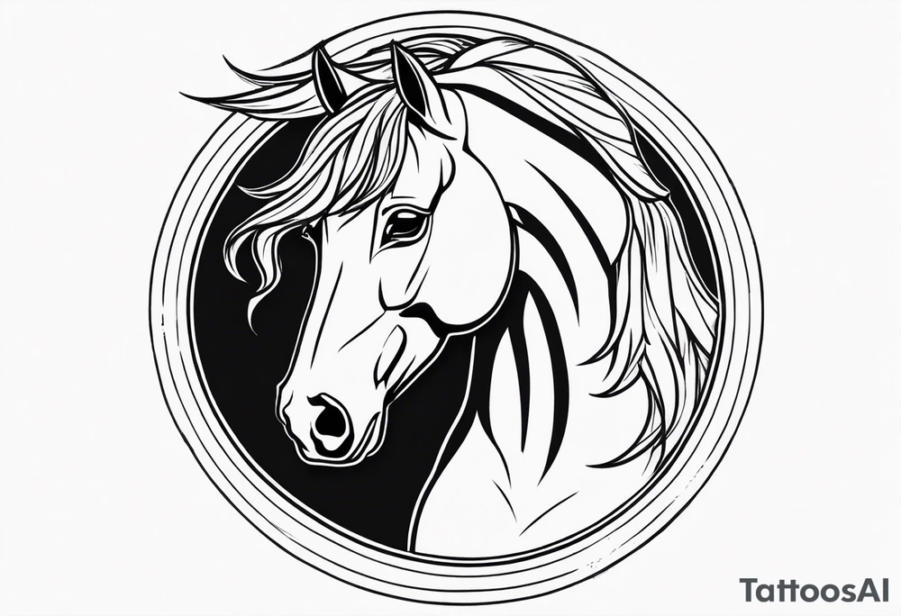 mustang bust in circle tattoo idea