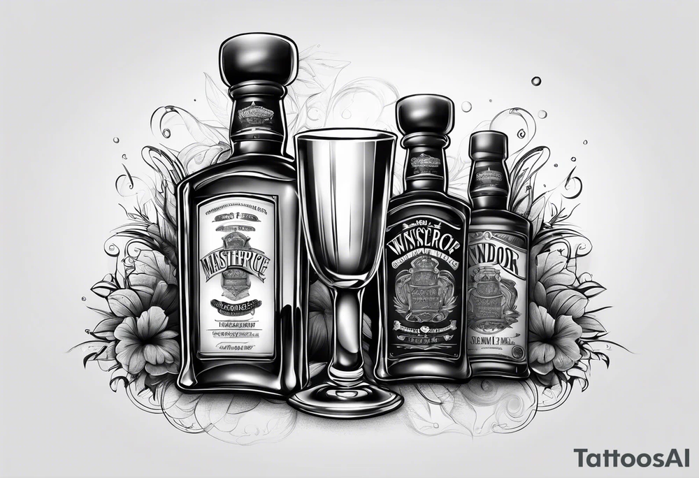 Windsor Canadian whiskey and glass and dog tags tattoo idea