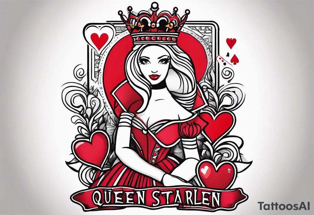 queen of hearts -on forearm - with text saying "queen starleen" tattoo idea