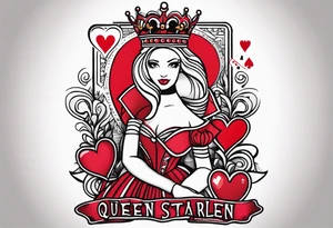 queen of hearts -on forearm - with text saying "queen starleen" tattoo idea