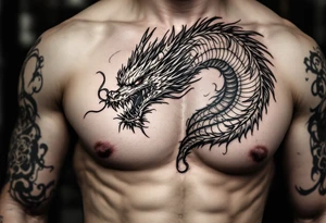 scary big dragon hissing with long tail tattoo idea