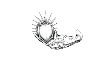 Half sleeve. sun rays, clouds, shield tattoo idea