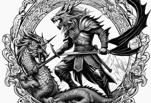 Norse Warrior stabbing a Dragon straight down tattoo idea