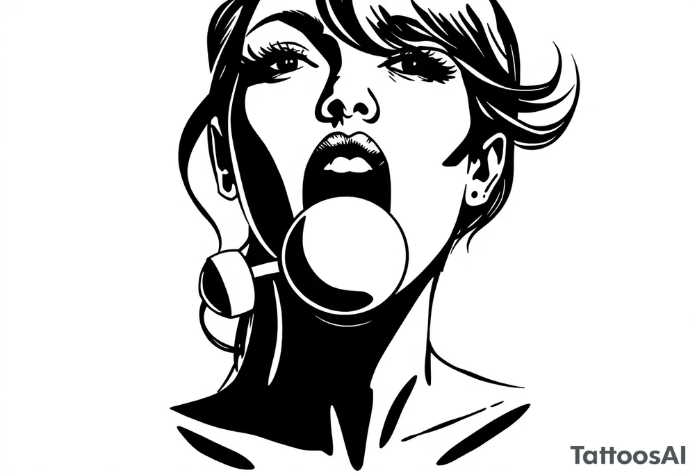 A silhouette stencil style drawing of a sexy woman with a ball gag in her mouth tattoo idea