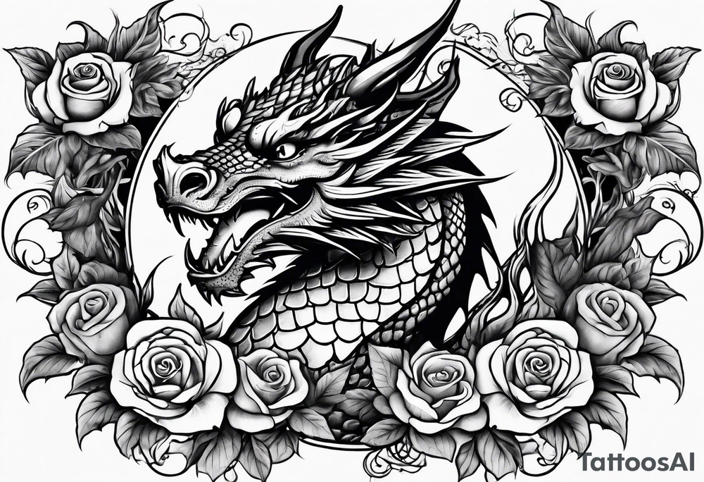 dragon with roses tattoo idea