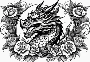 dragon with roses tattoo idea