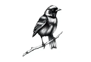 male eurasian blackbird sitting on a branch tattoo idea